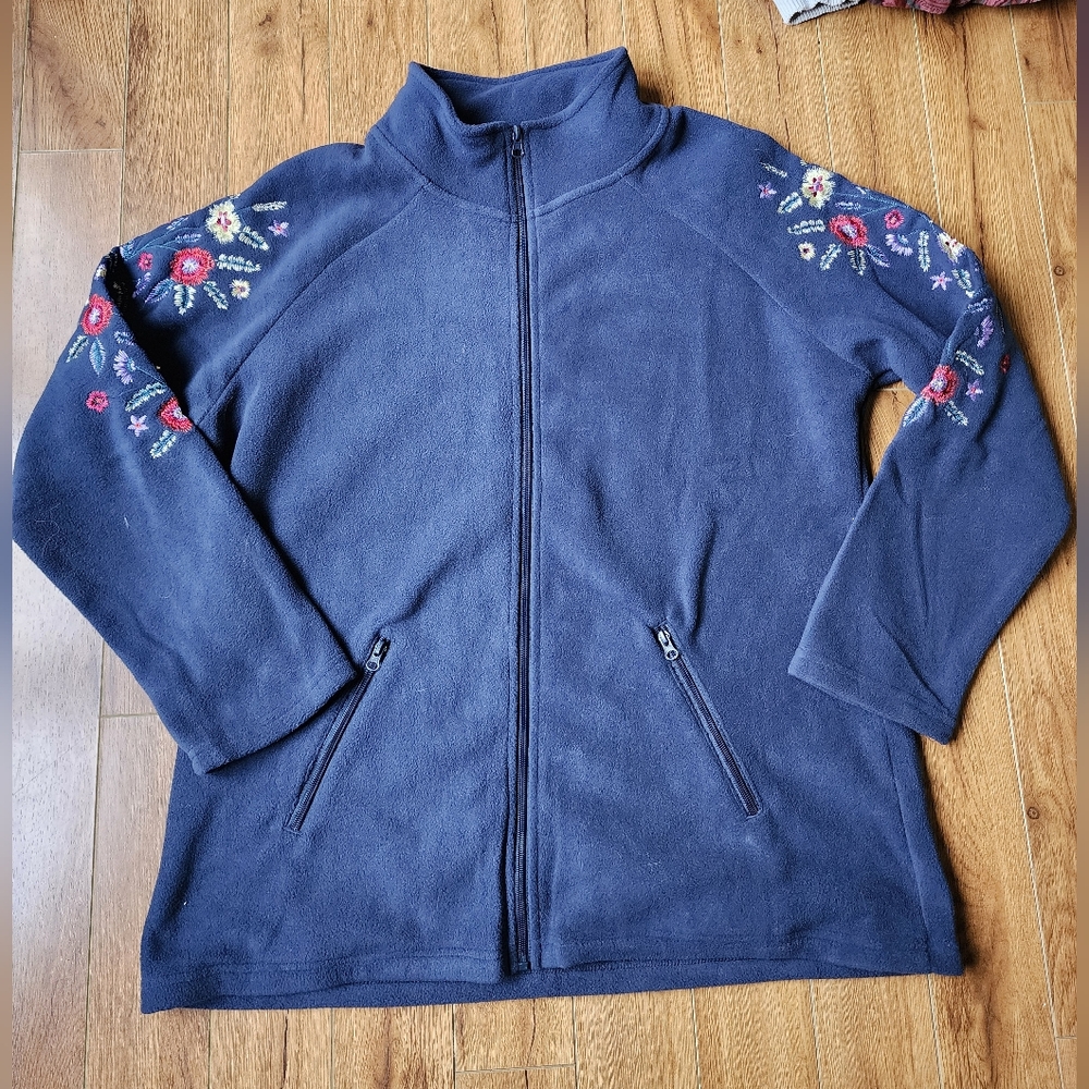 Atlas For Women Embroidered Flowery Arms Full Zip Sweater